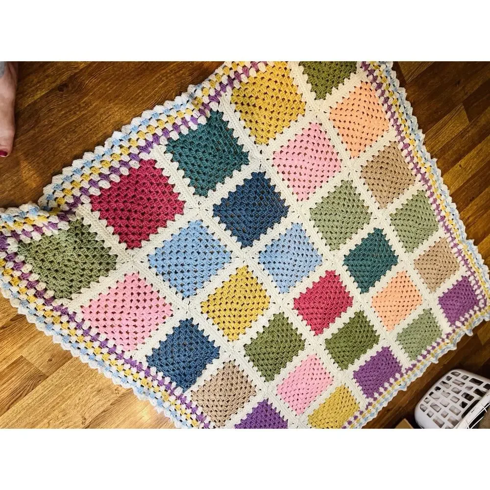 Vintage Handmade Patch Crochet Afghan Size 53 X 58 Multicolor Granny Cozy
